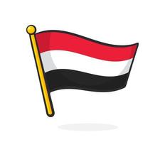 Cartoon illustration of flag of Yemen on flagstaff vector