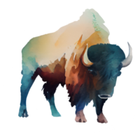 Watercolor Bison . AI Generated png