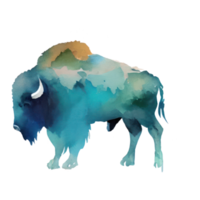 Watercolor Bison . AI Generated png