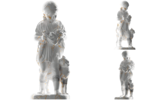 A Little Girl With Kittens 3D render in white marble and gold, perfect for apparel, and album covers png