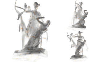 renascimento ouro artemis e ifigênia estátua 3d render perfeito para moda, álbum cobre png