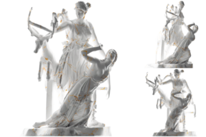 Renaissance or artemis et iphigénie statue 3d rendre parfait pour mode, album couvertures png