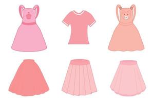 Childrens clothing for girls. Vector set of clothes in pink tones. Colorful illustration vector illustration. Vector