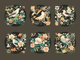 Spring Birds and Flowers ornaments illustration vector