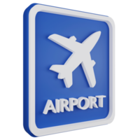 3d render aeroporto placa ícone isolado em transparente fundo, azul informativo placa png