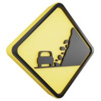 3D render landslide area sign icon isolated on transparent background, yellow cautionary sign png