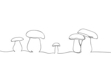 Contour drawing of mushrooms on a white background. Mushroom one line continuous drawing. vector