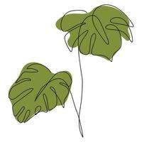 minimalista monstera hojas en uno línea. moderno vector ilustración con continuo línea obra de arte un sencillo botánico concepto para cubiertas, plantillas, huellas dactilares. vector ilustración. vector