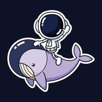 linda astronauta dibujos animados personaje montando un ballena. prima vector gráfico activo.