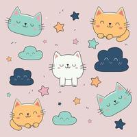 cute cats pattern in kawaii style vector