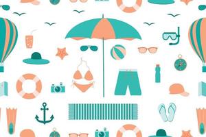 Summer seamless pattern. Accessories for sea holidays. Suitable for printing, textiles, backgrounds, wallpaper, wrapping paper, packaging. vector