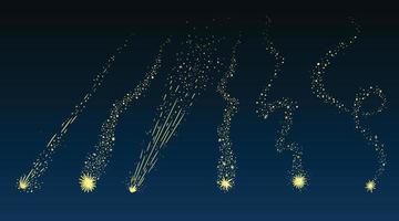ilustración vectorial de estrellas fugaces contra el fondo del cielo nocturno. vector