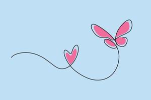 un corazón y un mariposa dibujado en uno línea. vector
