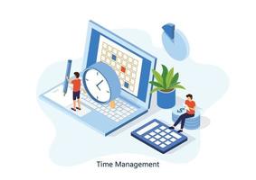 Time management banner with character and text place. Can use for web banner, infographics, hero images. Flat isometric vector illustration