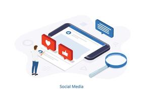 Social media concept with characters. Isometric vector. vector