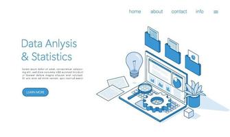 aterrizaje página modelo datos análisis, negocio estadística, gestión, consultante, márketing concepto. isométrica vector. vector