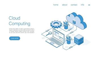 Landing page template cloud computing concept. Including Servers, Storage, Databases, Connection Technology. Isometric vector. vector