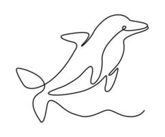minimalista delfín en resumen mano dibujado estilo, minimalista uno línea dibujo. elegante dibujo de continuo líneas. negro y blanco ilustración. vector