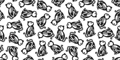 Cat seamless pattern Halloween vector cat Skull skeleton bone Ghost isolated wallpaper background doodle