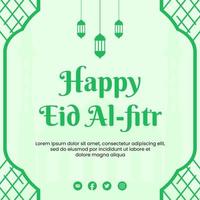 contento eid al-fitr saludo tarjeta con verde color concepto vector