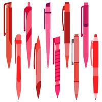 Set of red pens on a white background. Vector illustration.