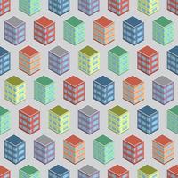 Isometric building seamless pattern. Urban architecture concept background. City buildings in isometric style. Vector illustration.