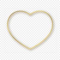 Gold glowing heart shape frame with shadow isolated on background. Shiny frame with glowing effects. Vector illustration.