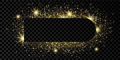 Golden frame with glitter, sparkles and flares on dark vector