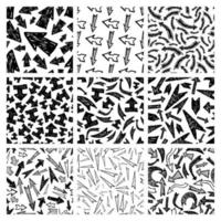 Seamless pattern with black hand drawn arrows. Set of nine creative abstract backgrounds. Vector illustration