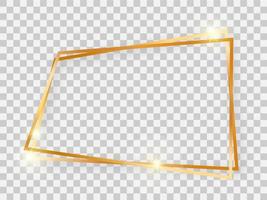 Double gold shiny trapezoid frame with glowing effects and shadows on background. Vector illustration