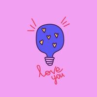 Minimalistic doodle vector hand drawn illustration. Lamp with hearts and lettering