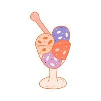 Ice cream scoops in a glass bowl. Vector colorful