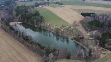 Aerial view of natural pond video