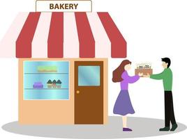 the baker receives foodstuff stock for his bakery, customer order stock for his store vector