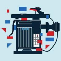 A drawing of a machine with a key and a red and blue background vector