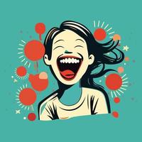 Vector art of a laughing girl with a open mouth for world laughing day