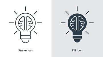 Light bulb with pen idea icon line art and fill vector