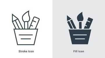 Stationary icon with brush, pen, scale icon line art vector
