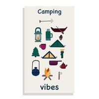 Camping hiking kayaking set card vector