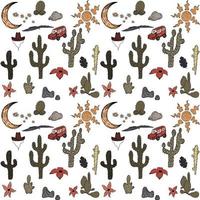 Western vibes pattern with cactus car and sun vector