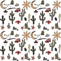 Western vibes pattern with cactus car and sun vector