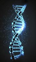 Blue chromosome DNA and gradually glowing flicker light matter chemical when camera moving closeup. Medical and Heredity genetic health concept. Technology science. 3D rendering, Generate Ai photo