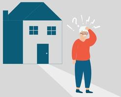 Old man lost his way and can't remember his address. Elderly grandfather walking on street lost his home. Senior people with Memory loss issues. Alzheimer symptom disease and mental health disorder. vector