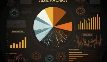 Big data analytics report. Infographic with graph and chart on abstract background. Distribution of data by business categories. Created with photo