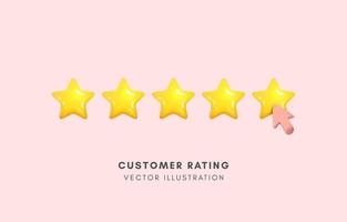 3D five stars with mouse cursor, customer rating, user experience, performance evaluation or feedback concept, Vector illustration.