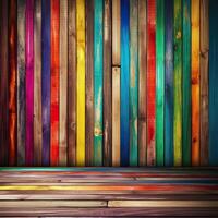 wooden colorful rainbow background made of wooden planks with copy space for text. . photo