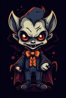 cute cartoon vampire Halloween. Happy Halloween. Count Dracula wearing black and red cape. Cute cartoon vampire character. can be used for t-shirt graphics, print. Vector illustration. . photo