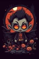 cute cartoon vampire Halloween. Happy Halloween. Count Dracula wearing black and red cape. Cute cartoon vampire character. can be used for t-shirt graphics, print. Vector illustration. . photo
