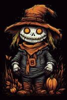 cute cartoon scarecrow Halloween. Illustration of a Scarecrow. can be used for t-shirt graphics, print. Vector illustration. . photo