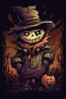 cute cartoon scarecrow Halloween. Illustration of a Scarecrow. can be used for t-shirt graphics, print. Vector illustration. . photo